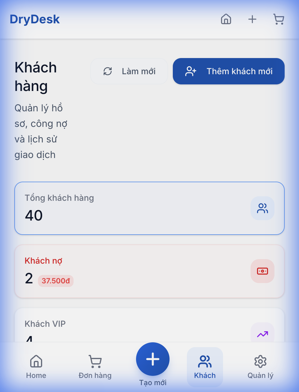 DryDesk Customers - Quản lý khách hàng tiệm giặt