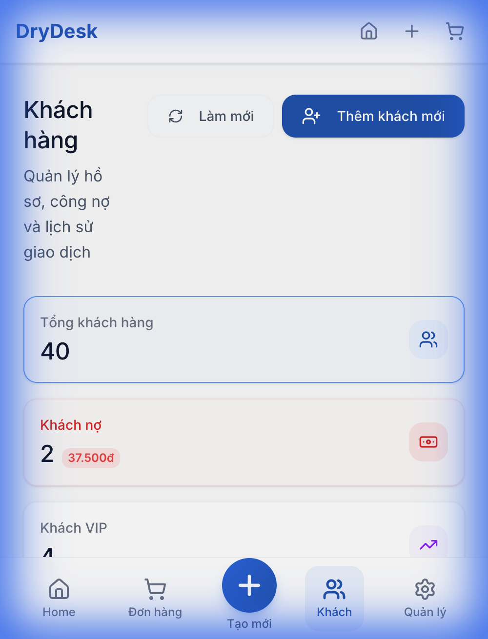 DryDesk Customers Mobile - Quản lý khách hàng trên điện thoại