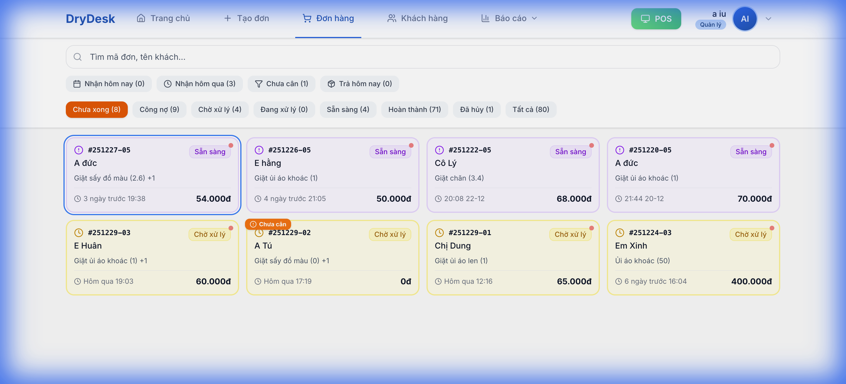 DryDesk Orders - Quản lý đơn hàng giặt là